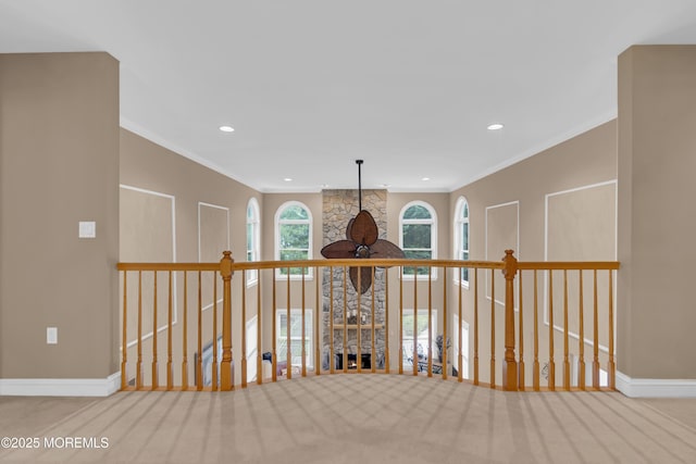 329 Valley View Cir, Freehold, NJ 07728 - hallway with crown molding, recessed lighting, and carpet flooring