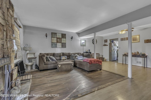 74 Fieldcrest Way, Hazlet, NJ 07730 - living room with wood finished floors and a ceiling fan