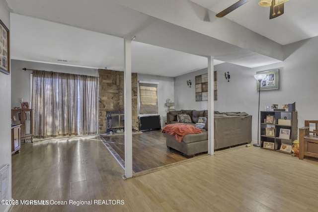 74 Fieldcrest Way, Hazlet, NJ 07730 - living area with wood finished floors and a ceiling fan