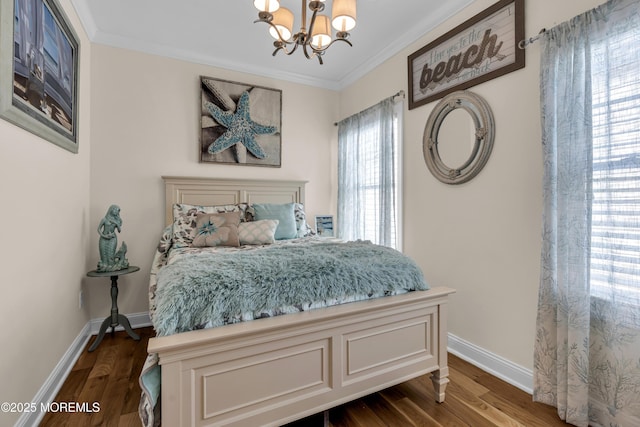 14 Seadrift Ave, Highlands, NJ 07732 - bedroom with a chandelier, crown molding, and dark wood-style floors