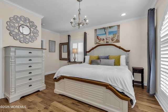 14 Seadrift Ave, Highlands, NJ 07732 - bedroom with a chandelier, crown molding, wood finished floors, and recessed lighting