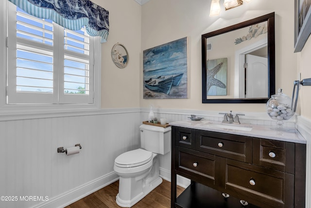 14 Seadrift Ave, Highlands, NJ 07732 - bathroom with wainscoting, vanity, and wood finished floors