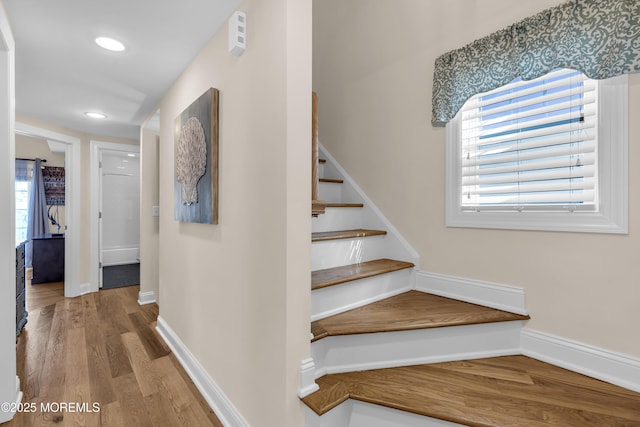 14 Seadrift Ave, Highlands, NJ 07732 - stairs featuring wood finished floors, recessed lighting, and plenty of natural light