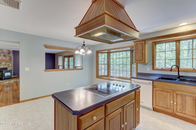 143 Siloam Rd, Freehold, NJ 07728 - kitchen featuring dishwasher, black electric stovetop, custom range hood, and dark countertops