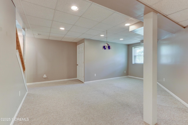 143 Siloam Rd, Freehold, NJ 07728 - basement featuring a paneled ceiling, carpet flooring, and recessed lighting