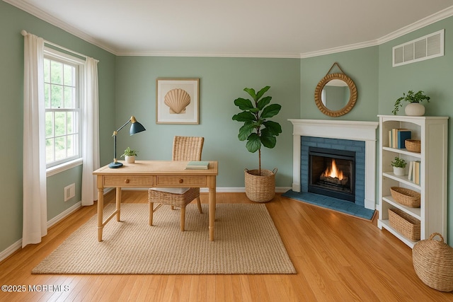 143 Siloam Rd, Freehold, NJ 07728 - office featuring wood finished floors, ornamental molding, and a fireplace