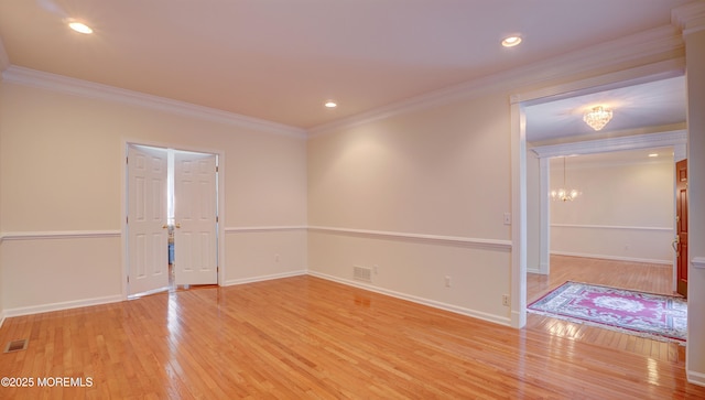 88 Vanderveer Dr, Basking Ridge, NJ 07920 - empty room featuring hardwood / wood-style floors, a chandelier, crown molding, and recessed lighting