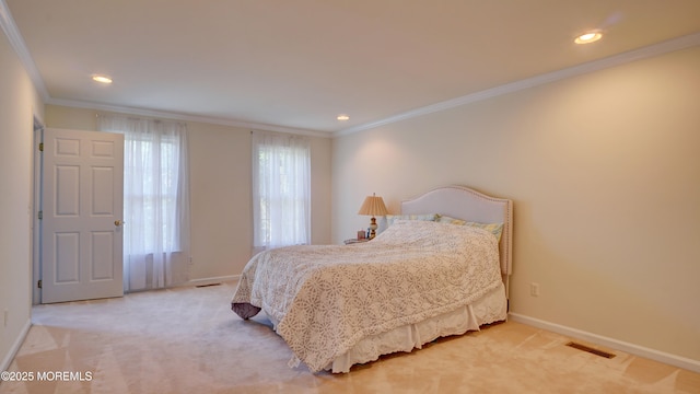 88 Vanderveer Dr, Basking Ridge, NJ 07920 - bedroom with crown molding, light colored carpet, and recessed lighting