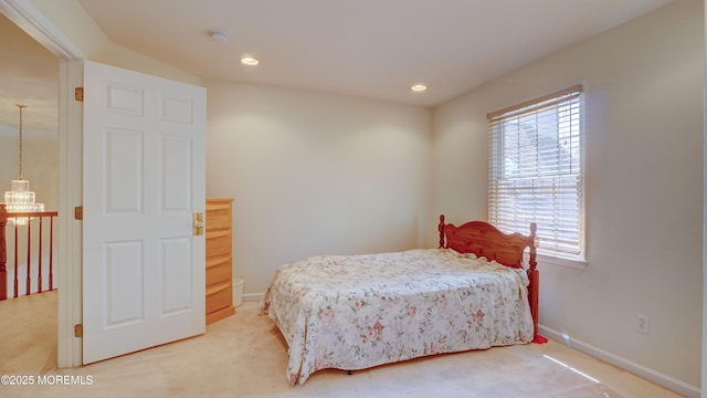 88 Vanderveer Dr, Basking Ridge, NJ 07920 - bedroom featuring light carpet, recessed lighting, and a chandelier