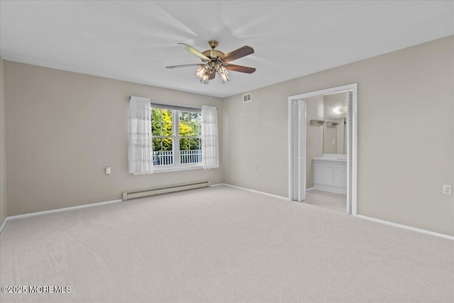 50 Normanton Ave, Manchester, NJ 08759 - unfurnished bedroom featuring a baseboard heating unit, carpet flooring, ensuite bath, and a ceiling fan