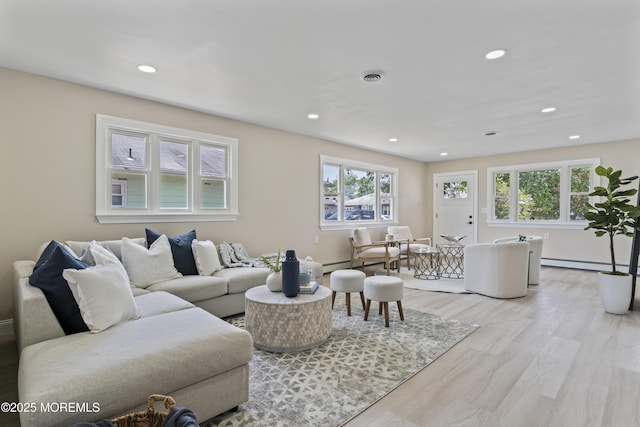 696 Jamaica Blvd, Toms River, NJ 08757 - living room with plenty of natural light, baseboard heating, recessed lighting, and light wood-type flooring