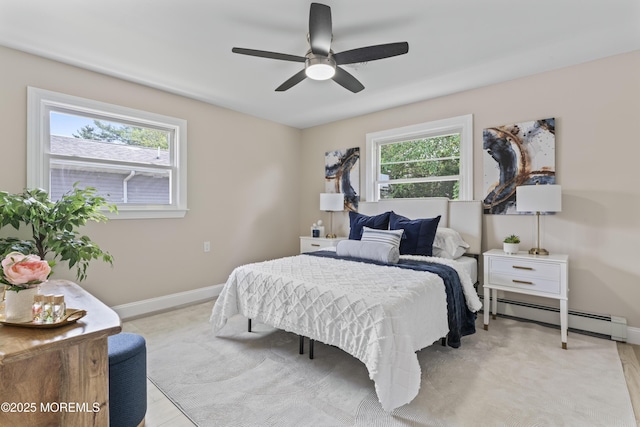 696 Jamaica Blvd, Toms River, NJ 08757 - bedroom with a baseboard radiator, ceiling fan, and light wood-style flooring