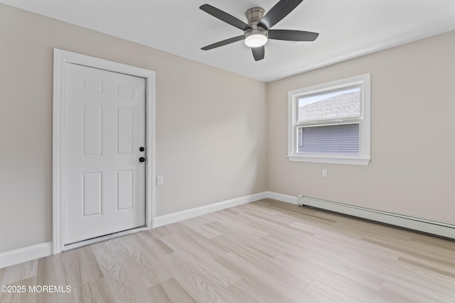 696 Jamaica Blvd, Toms River, NJ 08757 - unfurnished room with light wood-style floors, a ceiling fan, and a baseboard radiator