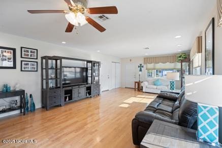 169 Pulaski Blvd, Toms River, NJ 08757 - living room with ceiling fan, light wood-style flooring, and recessed lighting