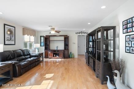 169 Pulaski Blvd, Toms River, NJ 08757 - living area featuring light wood-style flooring, a ceiling fan, and recessed lighting