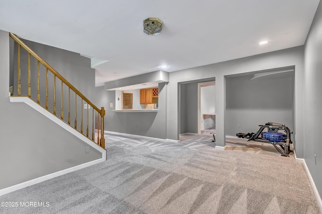 8 Armistead Ky, Colts Neck, NJ 07722 - finished below grade area featuring carpet, stairway, and recessed lighting
