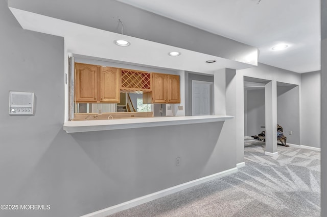 8 Armistead Ky, Colts Neck, NJ 07722 - kitchen featuring light carpet, light countertops, recessed lighting, and brown cabinetry