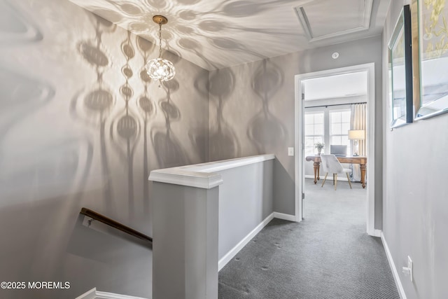 126 Waypoint Dr, Eatontown, NJ 07724 - corridor with an upstairs landing, carpet, a desk, and attic access