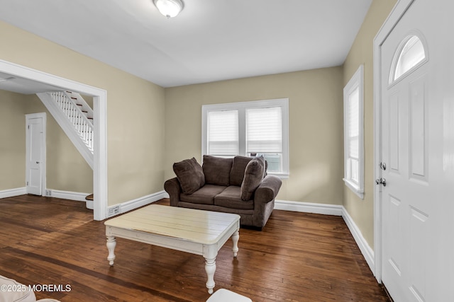 1103 A St, Belmar, NJ 07719 - living area with stairs, dark wood-type flooring, and plenty of natural light