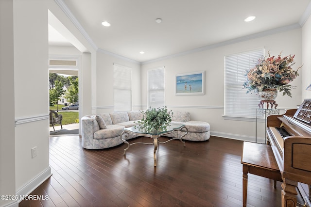 11 Starboard Ct, Little Egg Harbor, NJ 08087 - living room with ornamental molding, dark wood-style flooring, and recessed lighting