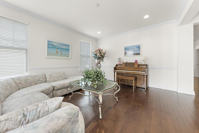 11 Starboard Ct, Little Egg Harbor, NJ 08087 - living room with dark wood finished floors, crown molding, and recessed lighting