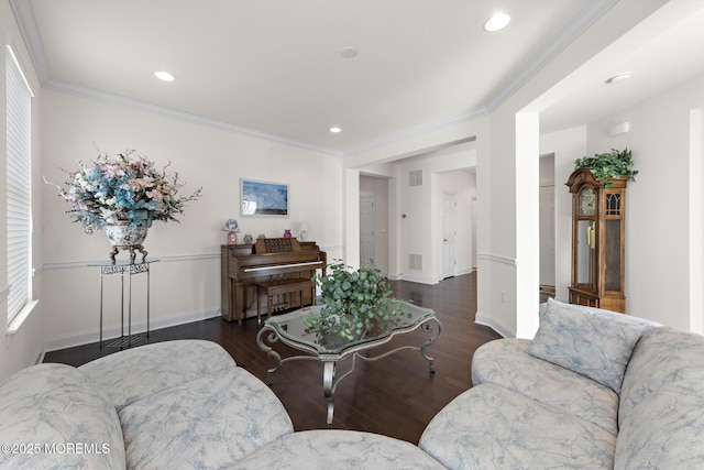 11 Starboard Ct, Little Egg Harbor, NJ 08087 - living area with dark wood finished floors, ornamental molding, and recessed lighting