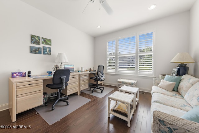 11 Starboard Ct, Little Egg Harbor, NJ 08087 - office featuring dark wood-type flooring, recessed lighting, and a ceiling fan