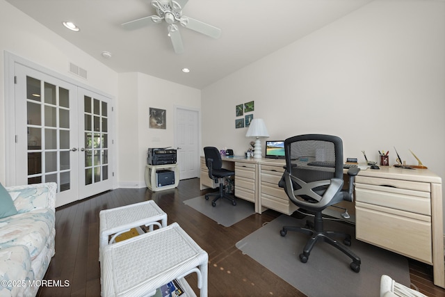 11 Starboard Ct, Little Egg Harbor, NJ 08087 - office with french doors, dark wood-style flooring, ceiling fan, and recessed lighting