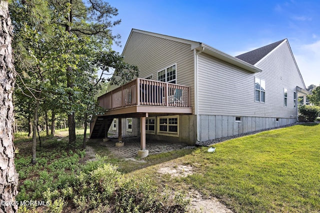 11 Starboard Ct, Little Egg Harbor, NJ 08087 - rear view of house featuring a wooden deck, a lawn, and stairway