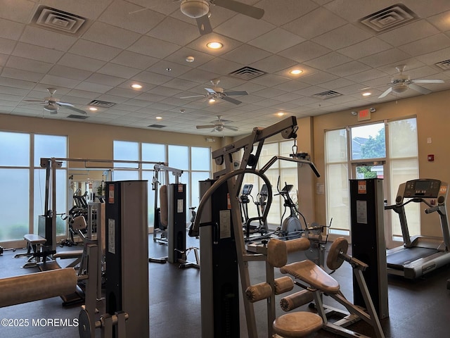 2346 Rte 33 Unit 205, Robbinsville, NJ 08691 - workout area featuring ceiling fan, plenty of natural light, and a drop ceiling