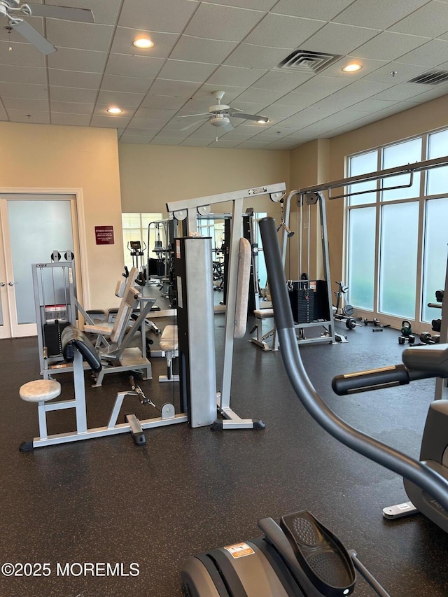 2346 Rte 33 Unit 205, Robbinsville, NJ 08691 - workout area with a ceiling fan, a paneled ceiling, and recessed lighting
