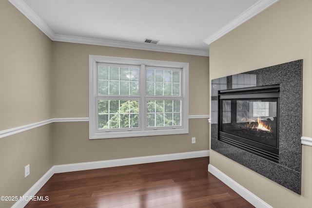 2 Michaels Ct, Jackson, NJ 08527 - unfurnished living room featuring dark wood-style flooring, a multi sided fireplace, and crown molding
