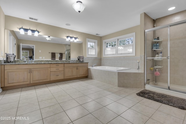 2 Michaels Ct, Jackson, NJ 08527 - full bath with double vanity, a garden tub, tile patterned floors, and a shower stall