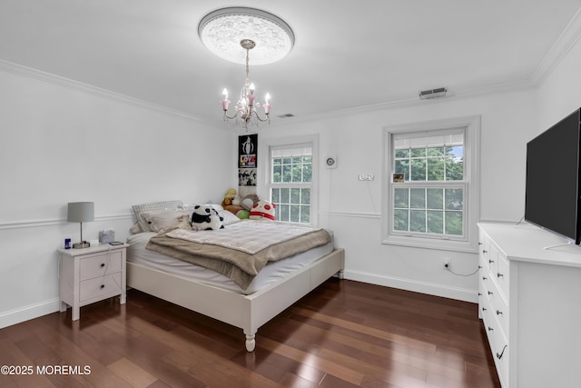 2 Michaels Ct, Jackson, NJ 08527 - bedroom with dark wood-type flooring, a chandelier, and ornamental molding