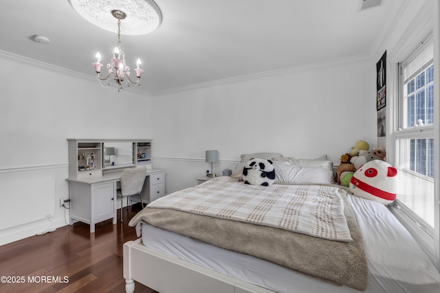 2 Michaels Ct, Jackson, NJ 08527 - bedroom featuring crown molding, dark wood finished floors, a chandelier, and an office area