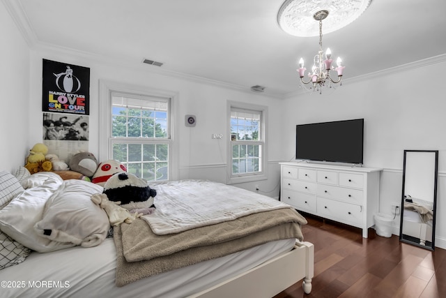 2 Michaels Ct, Jackson, NJ 08527 - bedroom with ornamental molding, a chandelier, and dark wood finished floors