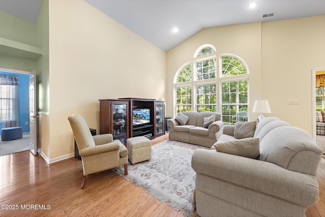 105 Golf View Dr, Little Egg Harbor, NJ 08087 - living room with wood finished floors, plenty of natural light, and high vaulted ceiling