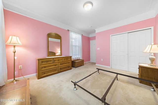 105 Golf View Dr, Little Egg Harbor, NJ 08087 - carpeted bedroom featuring crown molding and a closet