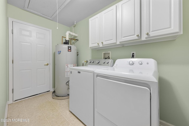 105 Golf View Dr, Little Egg Harbor, NJ 08087 - laundry room with water heater, washer and clothes dryer, attic access, and cabinet space