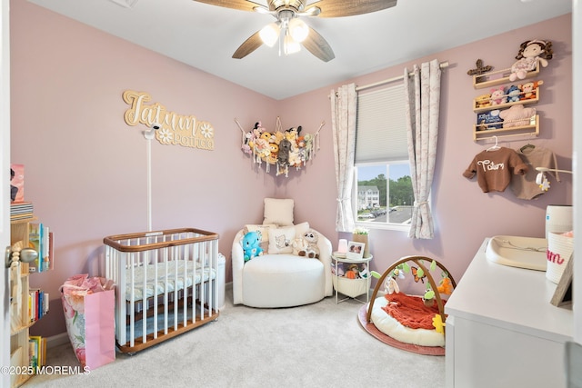 404 Cyprus Ct, Forked River, NJ 08731 - bedroom featuring a nursery area, carpet, and a ceiling fan