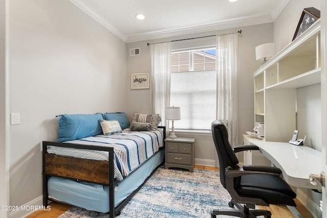 6 Cameron Ct, Forked River, NJ 08731 - bedroom with a desk, wood finished floors, ornamental molding, and recessed lighting