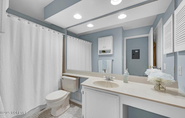 54 Chinkaberry Ct, Howell, NJ 07731 - bathroom featuring vanity, recessed lighting, tile patterned floors, and a shower with curtain