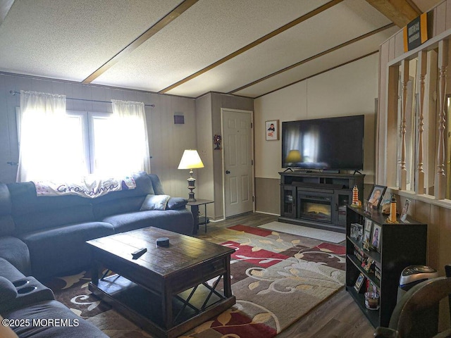 9 Casey Ct, Barnegat, NJ 08005 - living area with wood finished floors, a glass covered fireplace, and a textured ceiling