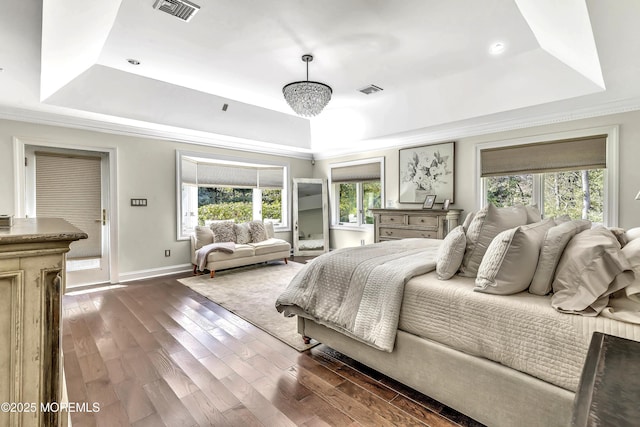 139 Stone Hill Rd, Colts Neck, NJ 07722 - bedroom featuring a raised ceiling, dark wood-type flooring, and ornamental molding