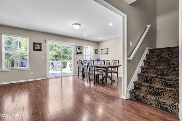 106 Aspen Ct, Lakewood, NJ 08701 - dining room with dark wood finished floors, stairs, and recessed lighting