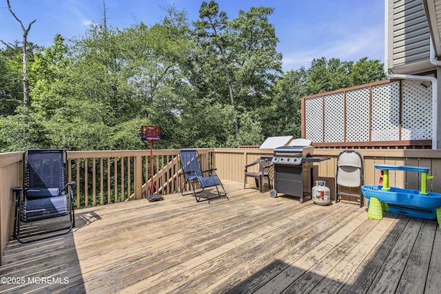 106 Aspen Ct, Lakewood, NJ 08701 - wooden terrace with a grill and view of scattered trees
