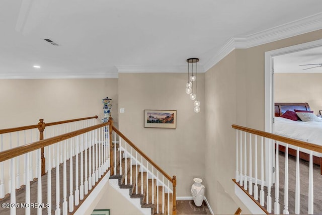 19 Carleton Dr, Freehold, NJ 07728 - stairway featuring crown molding and ceiling fan