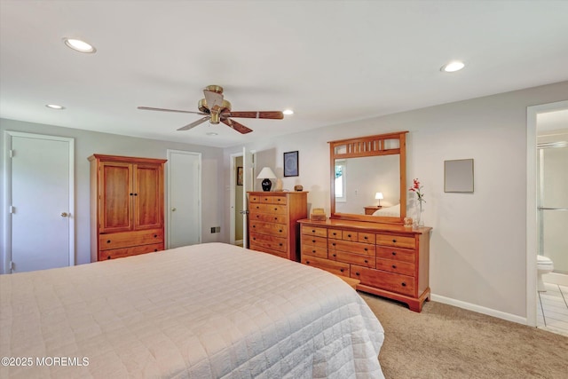 7 Owens Rd, Marlboro, NJ 07746 - bedroom with recessed lighting, light carpet, connected bathroom, and ceiling fan