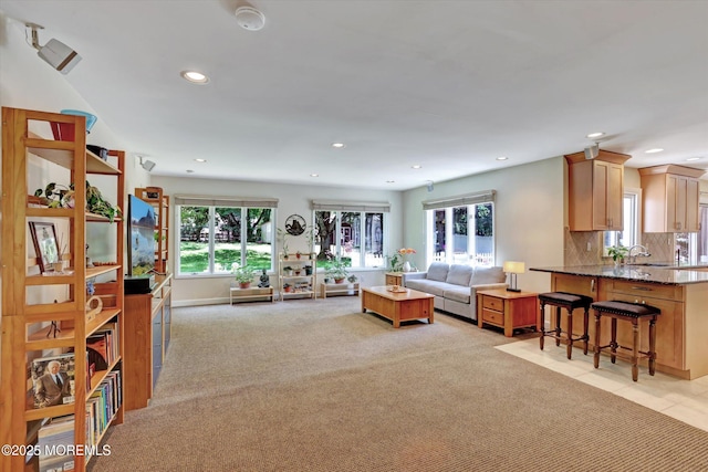 7 Owens Rd, Marlboro, NJ 07746 - living area featuring recessed lighting, light carpet, and light tile patterned flooring
