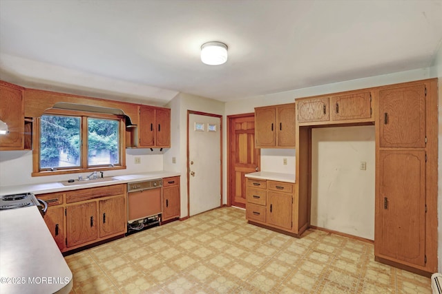 192 Crescent Ave, Jackson, NJ 08527 - kitchen featuring dishwasher, light floors, a baseboard radiator, light countertops, and brown cabinets